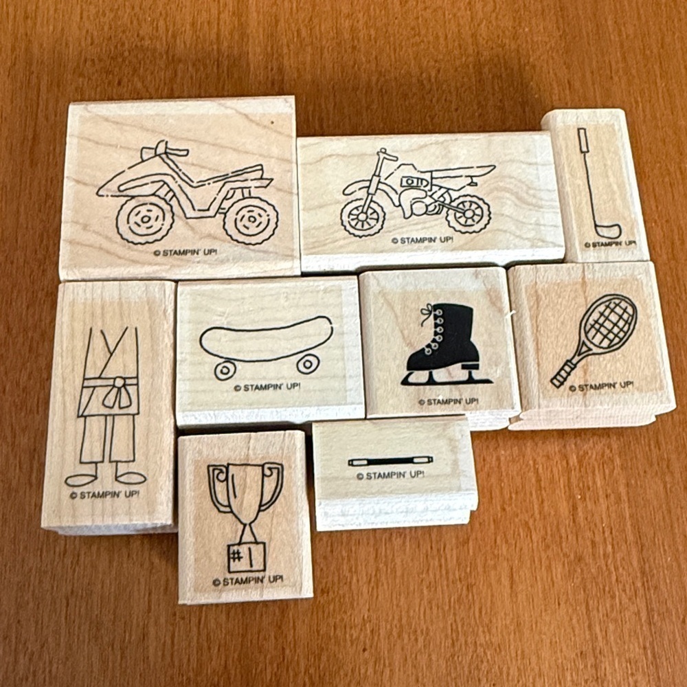 Stampin' Up! Sports & Recreation Rubber Stamp Set 9 ATV Dirt Bike Karate Golf +